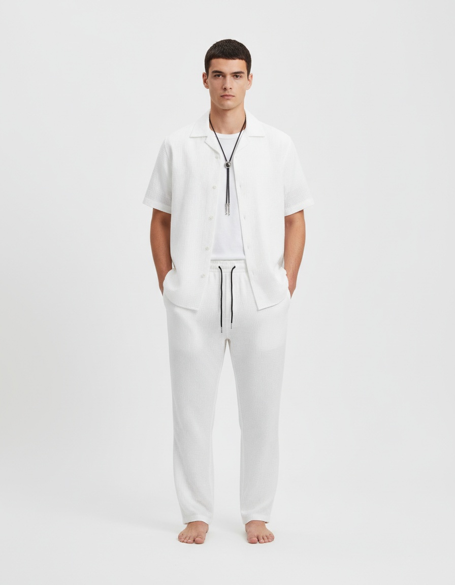Collared Business Casual Two-Piece Set with Breathable Short-Sleeve Shirt and Trousers for Men's Summer Wear