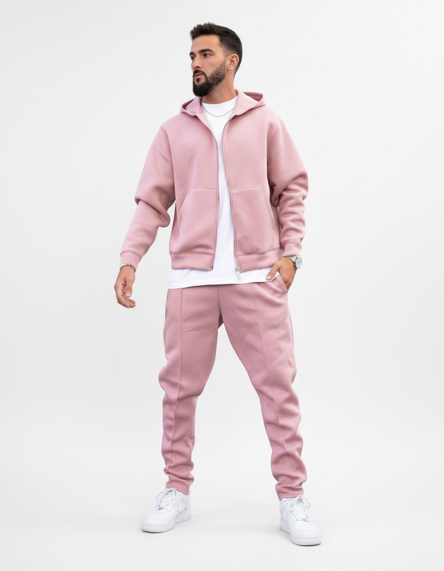 Hooded Pink Casual Two-Piece Menswear Set