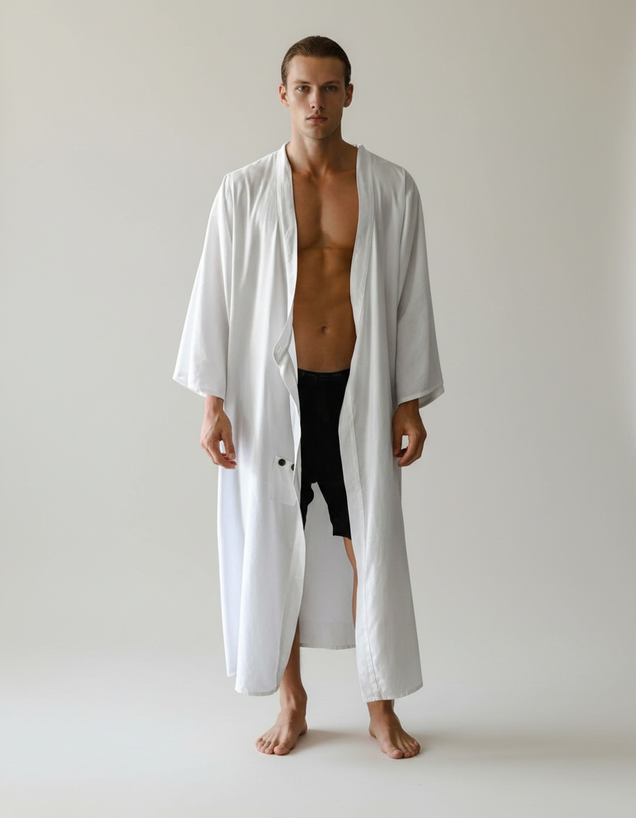 Solid Color Cotton Cape Coat with Button Detail for Casual Men's Summer Wear