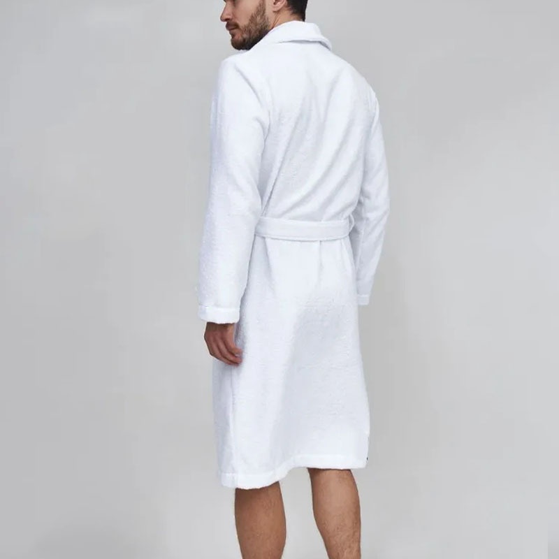 Solid Color Lapel Long Bathrobe with Breathable Casual Fit for Men's Loungewear