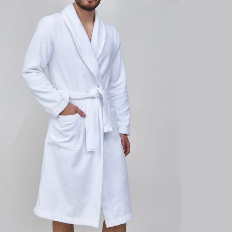 Solid Color Lapel Long Bathrobe with Breathable Casual Fit for Men's Loungewear