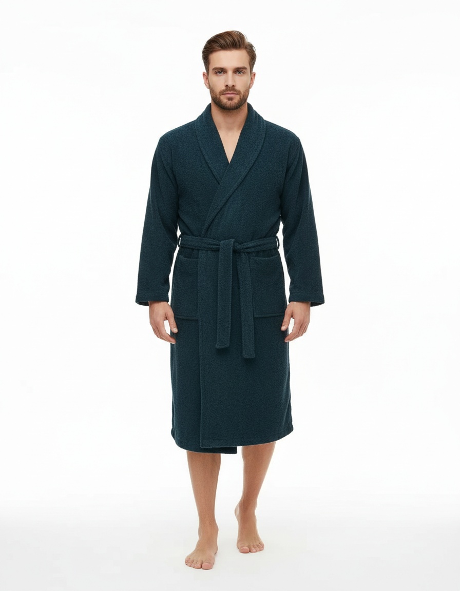 Solid Color Lapel Long Bathrobe with Breathable Casual Fit for Men's Loungewear