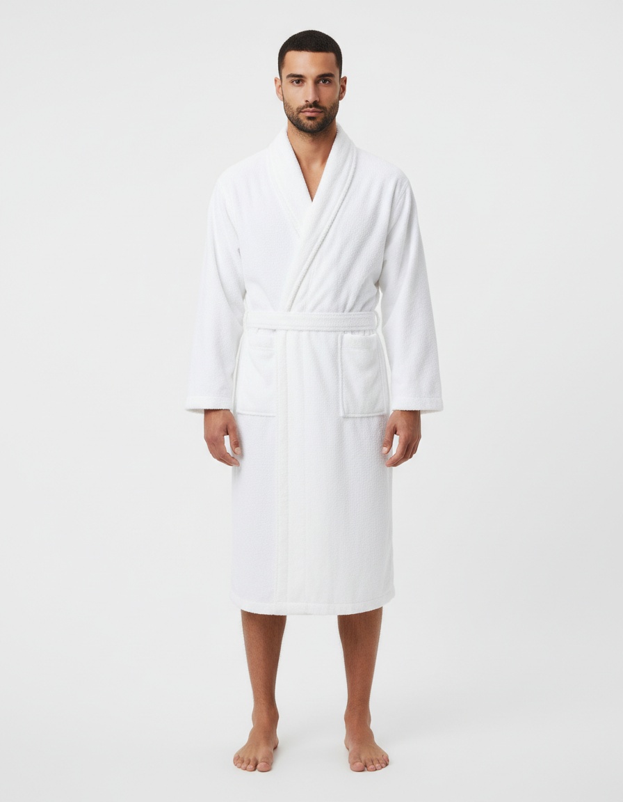 Solid Color Lapel Long Bathrobe with Breathable Casual Fit for Men's Loungewear