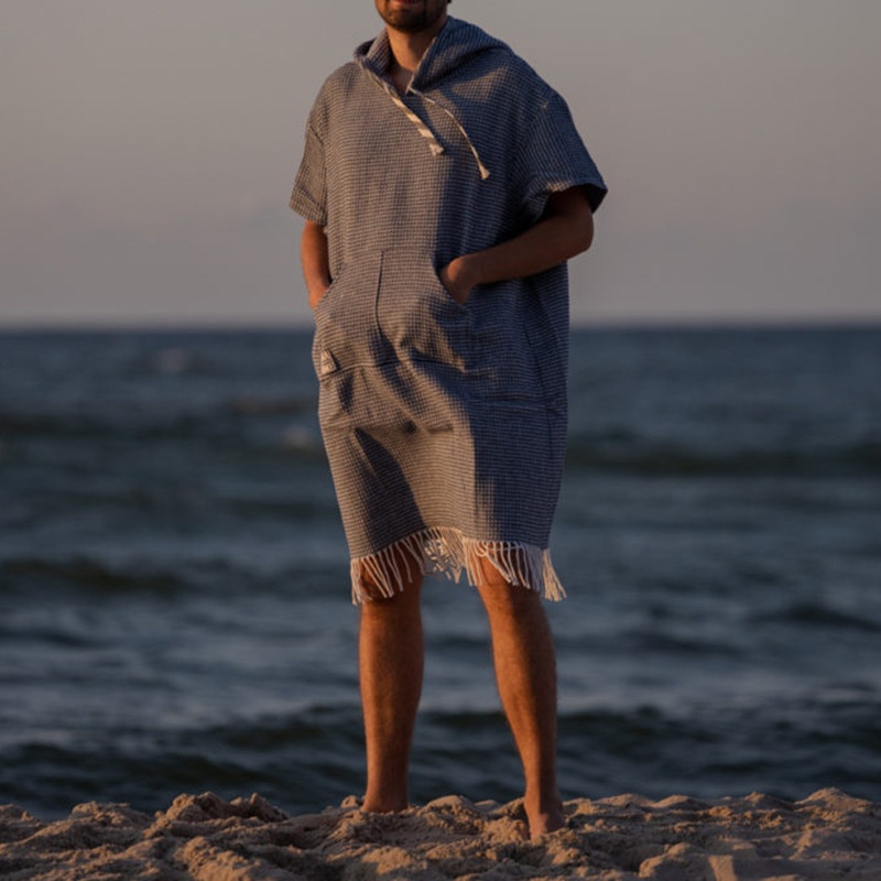 Hooded Casual Beach Cape with Pockets for Men's Spring Wear
