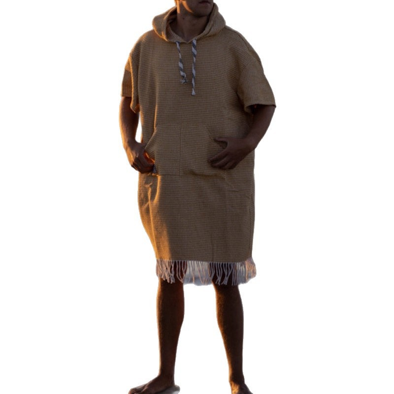 Hooded Casual Beach Cape with Pockets for Men's Spring Wear