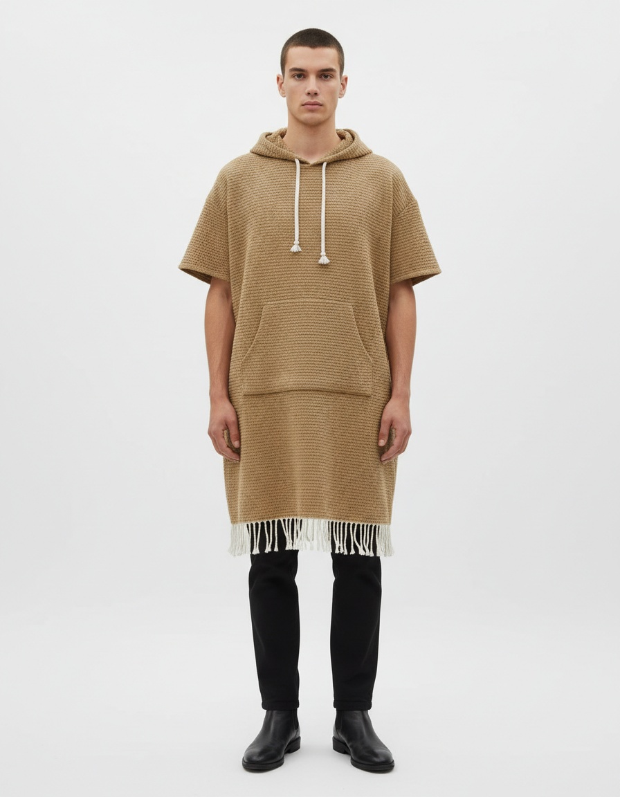 Hooded Casual Beach Cape with Pockets for Men's Spring Wear