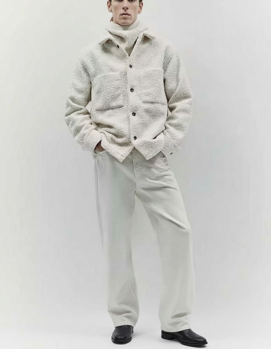 Cappotto invernale casual da uomo in lana d'agnello con risvolto, per calore e comfort.