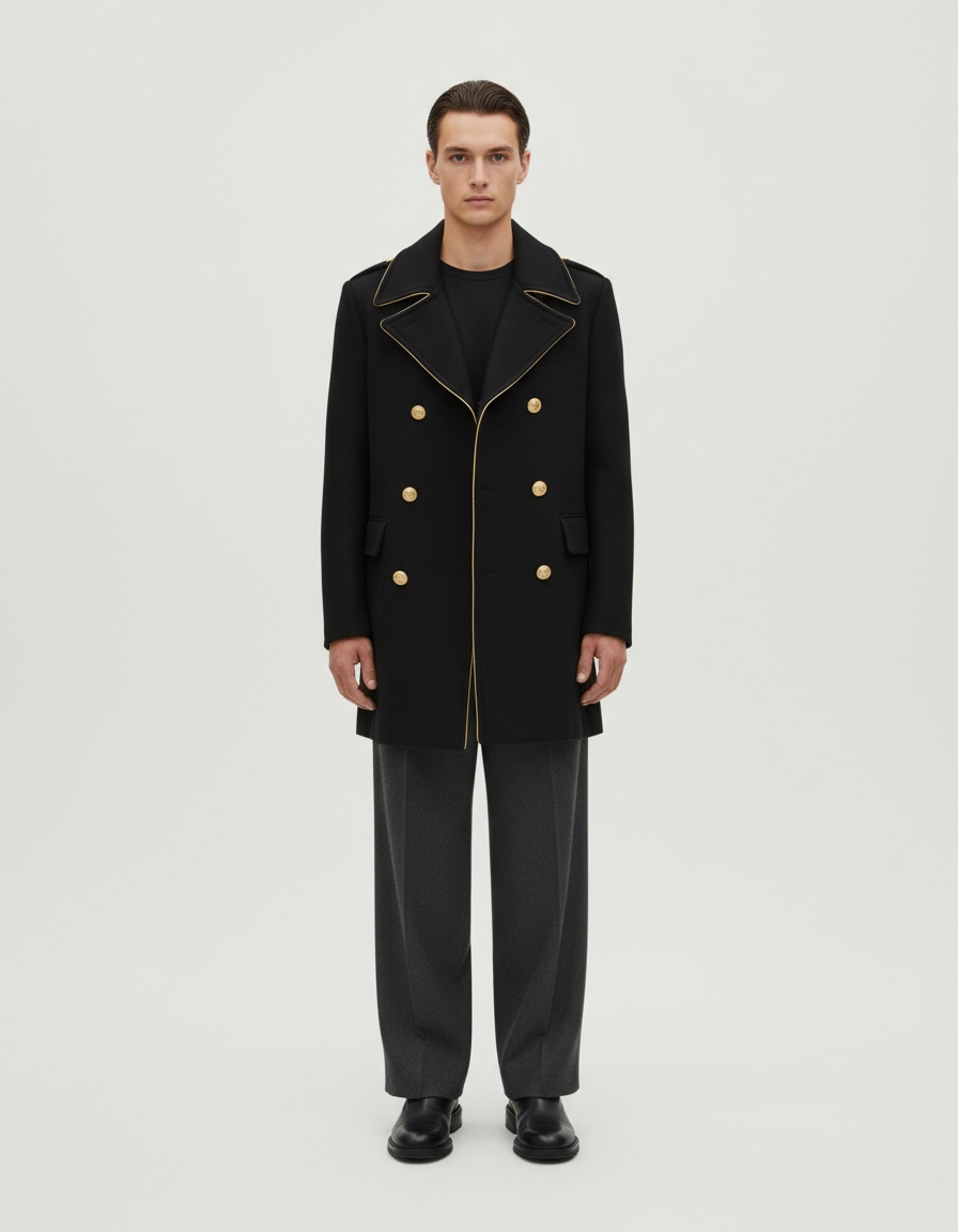 Double-Breasted Fitted Winter Overcoat for Casual Men's Wear