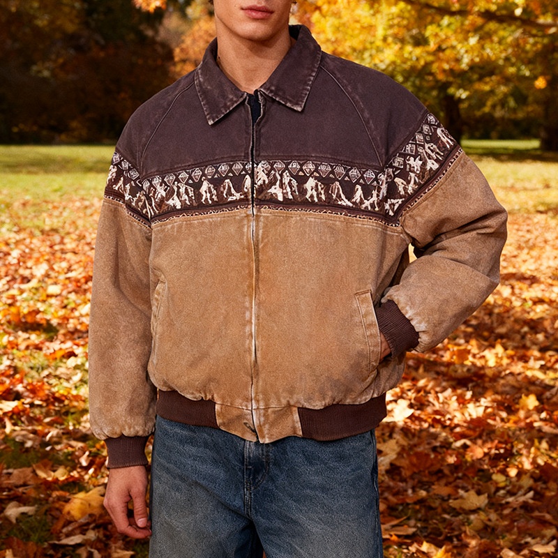Retro Printed Men's Jacket with Casual Winter Fit