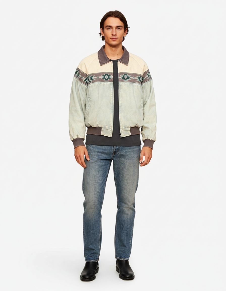 Retro winterjas met print, revers en ritssluiting voor heren, casual kleding