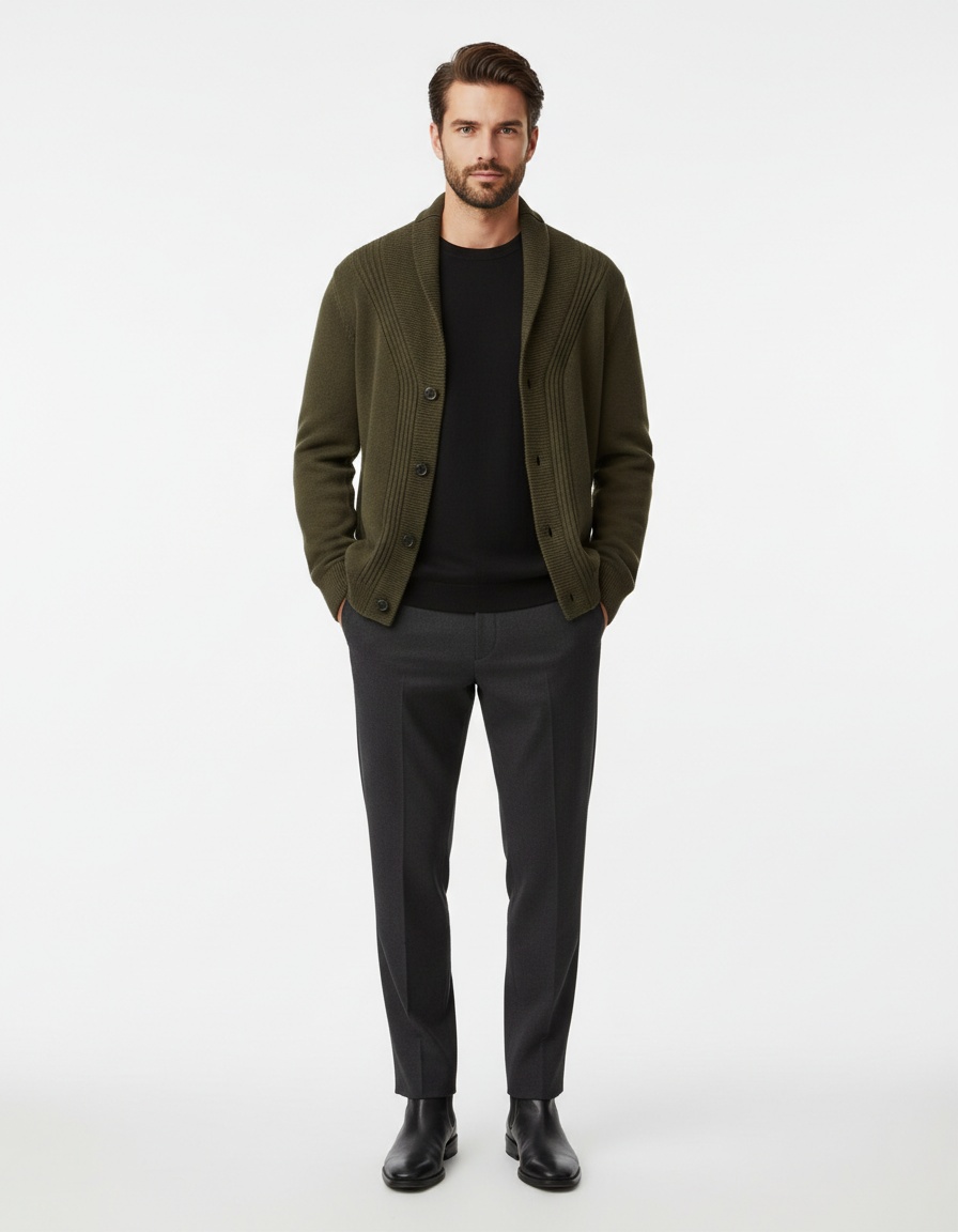 Single-Breasted Lapel Knitted Sweater for Men's Casual Winter Wear