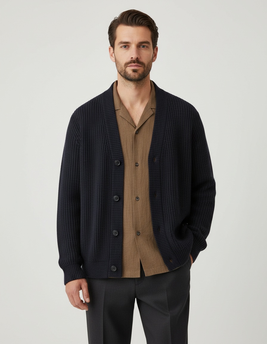 Single-Breasted Lapel Knitted Sweater for Men's Casual Winter Wear