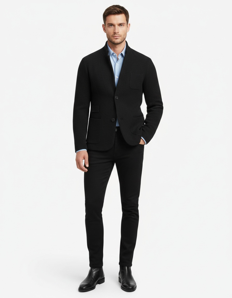 Slim Fit Stand Collar Casual Suit Jacket for Men's Winter Wear