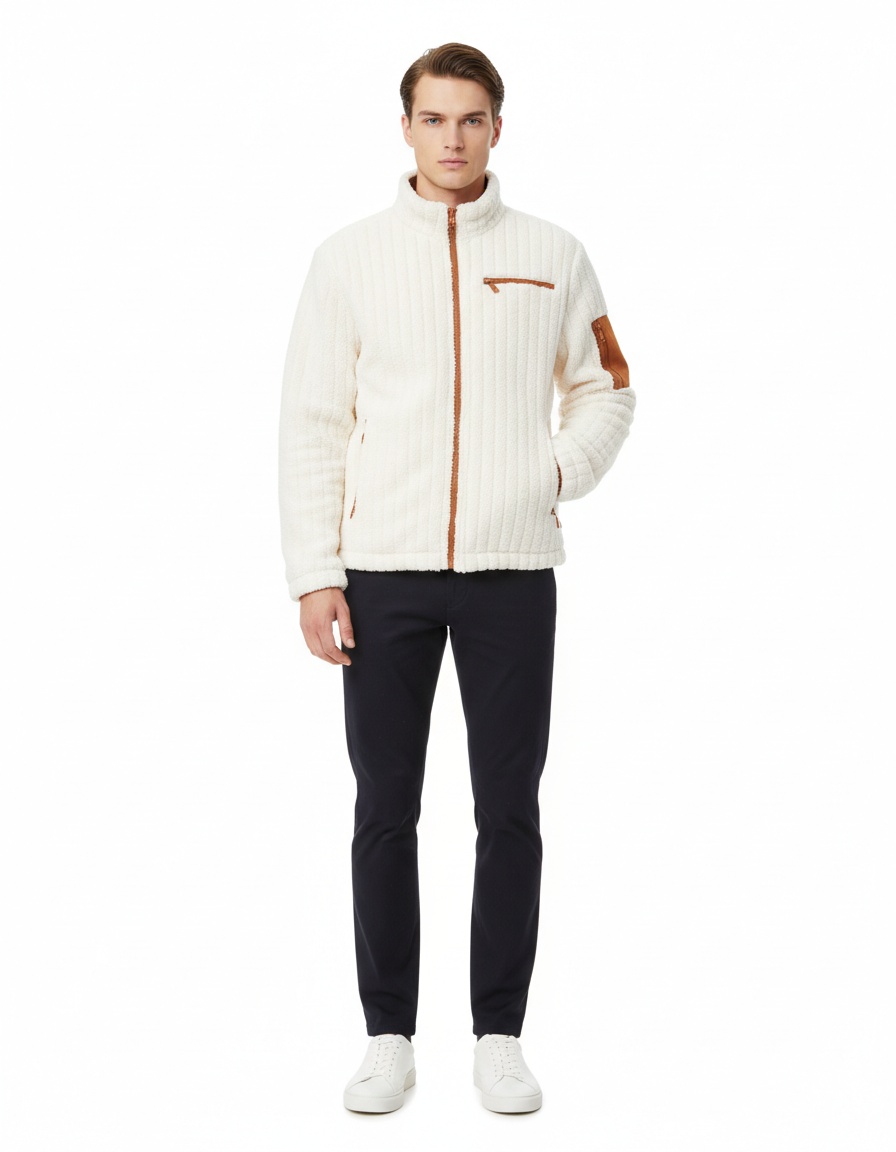 Color-Blocked Plush Winter Jacket with Warm Loose Fit for Men's Casual Wear