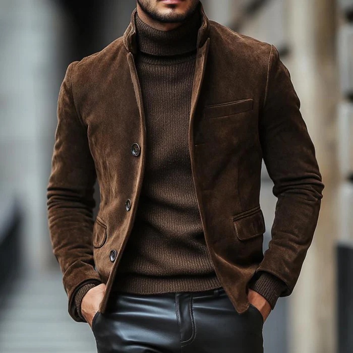 Retro Suede Casual Winter Jacket for Men's Wear