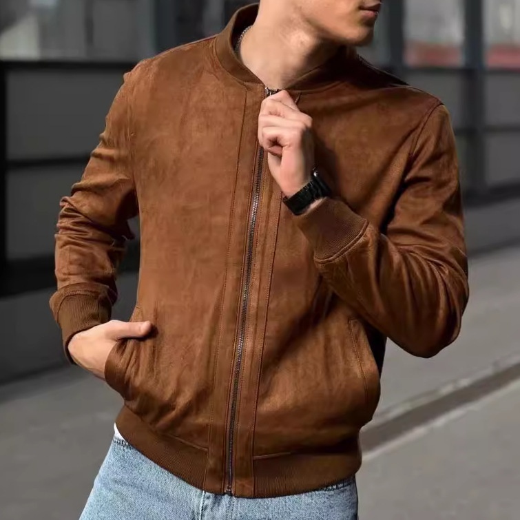 Suede Solid Color Casual Winter Jacket for Men's Wear