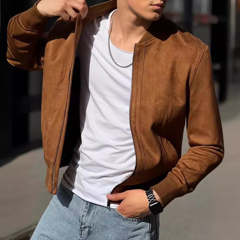 Suede Solid Color Casual Winter Jacket for Men's Wear