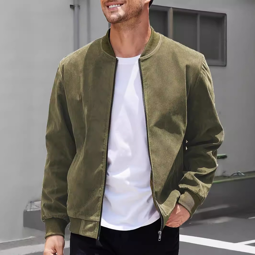 Suede Solid Color Casual Winter Jacket for Men's Wear