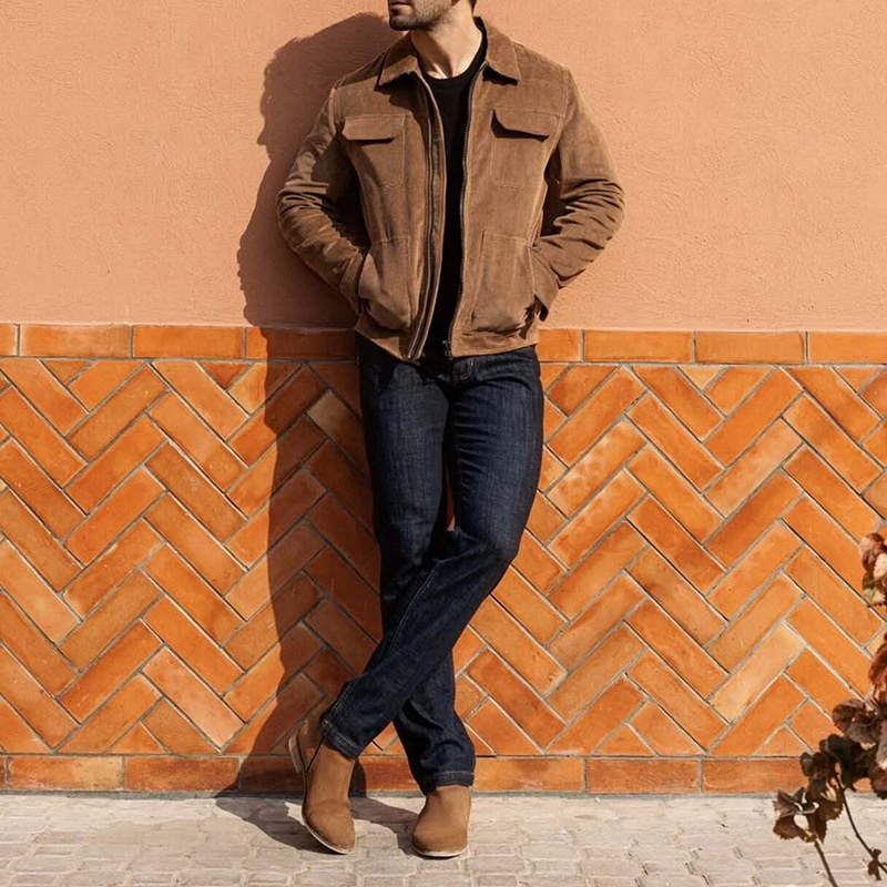Corduroy Retro Lapel Jacket with Windproof Winter Fit for Men's Casual Wear