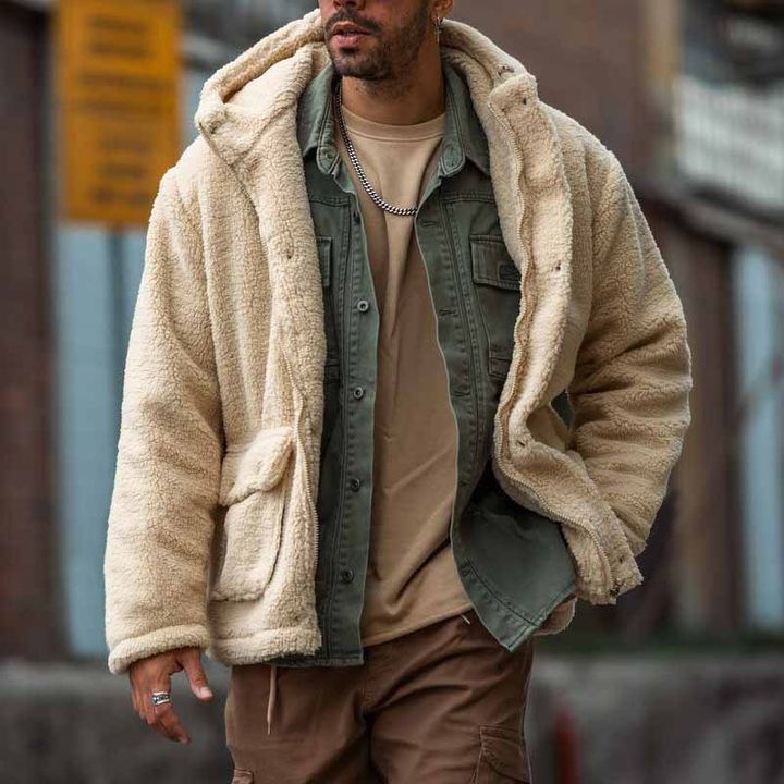 Veste d'hiver à capuche en polaire, coupe décontractée, pour hommes