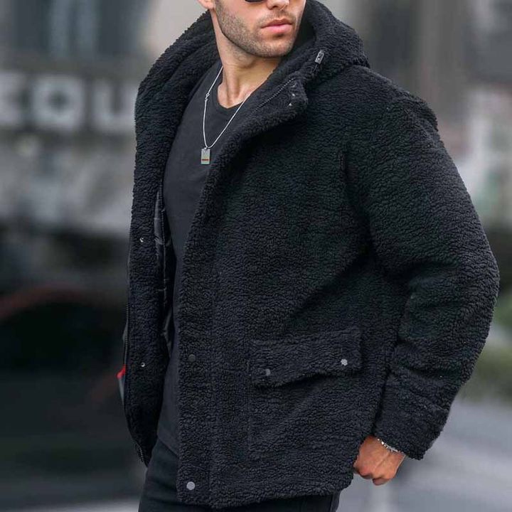 Veste d'hiver à capuche en polaire, coupe décontractée, pour hommes