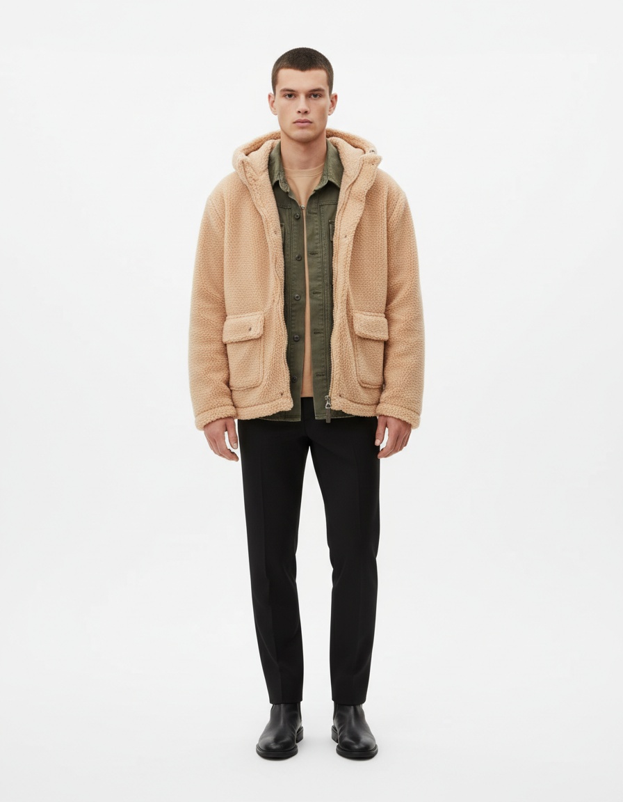 Veste d'hiver à capuche en polaire, coupe décontractée, pour hommes