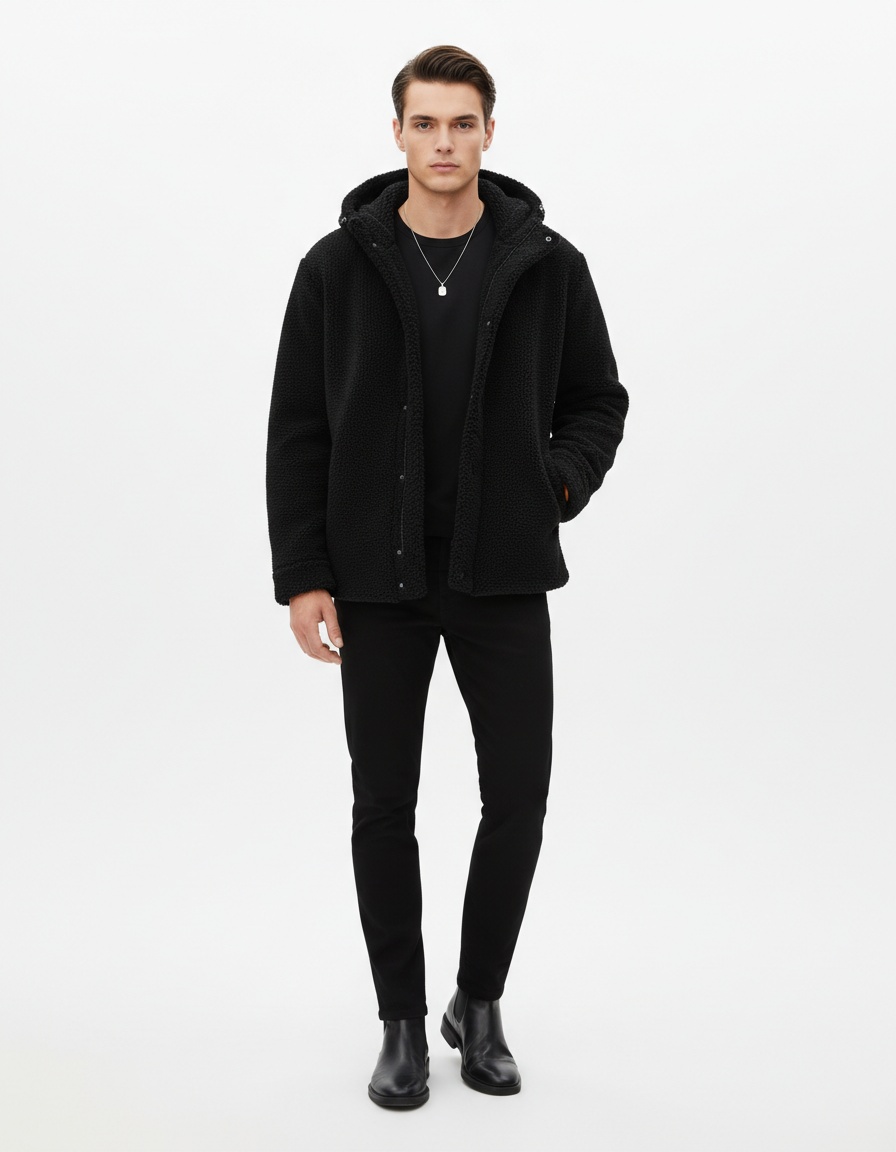 Veste d'hiver à capuche en polaire, coupe décontractée, pour hommes