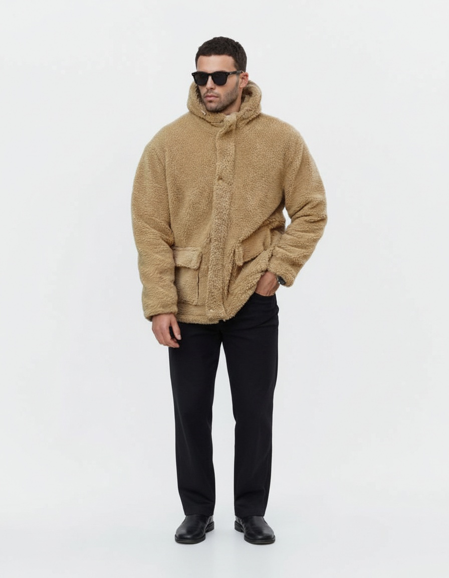 Veste d'hiver à capuche en polaire, coupe décontractée, pour hommes