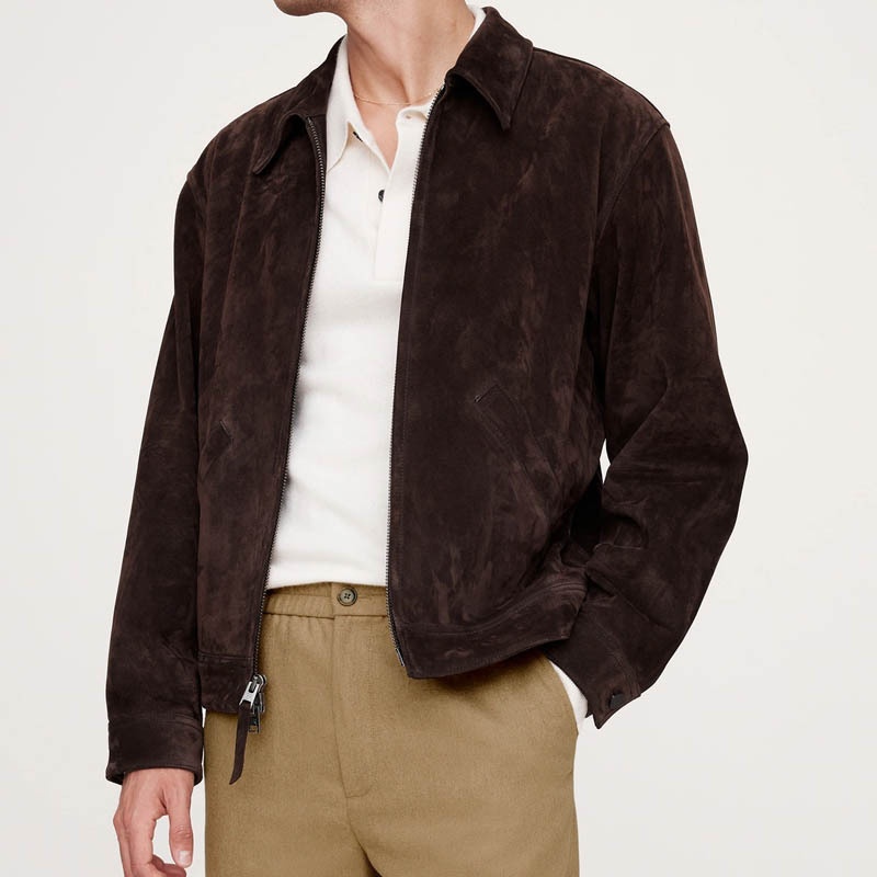 Retro suède winterjas met losse pasvorm voor heren, geschikt voor casual gebruik.