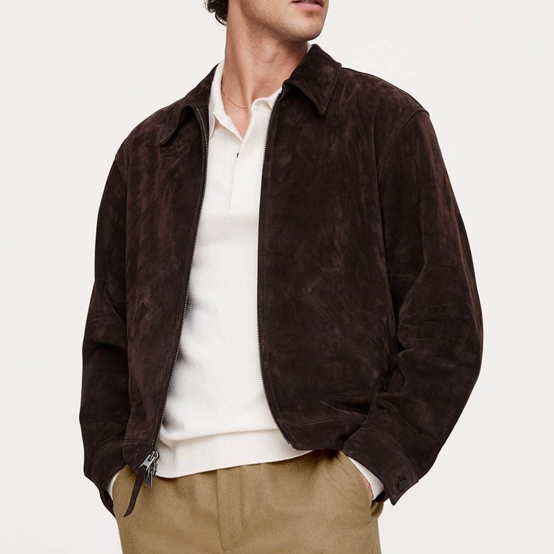 Retro suède winterjas met losse pasvorm voor heren, geschikt voor casual gebruik.