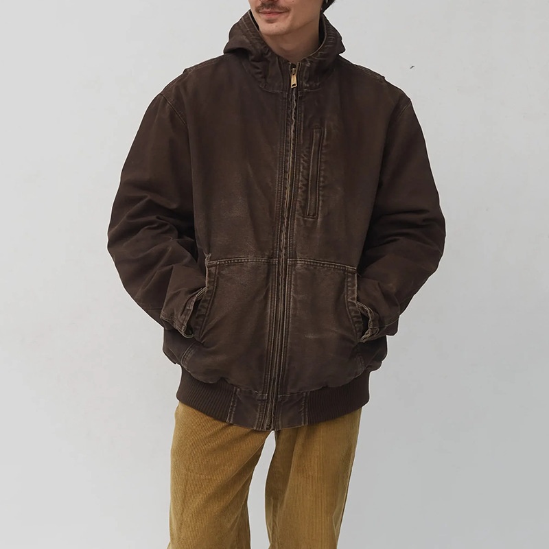 Distressed Retro Hooded Winter Jacket with Breathable Casual Fit for Men