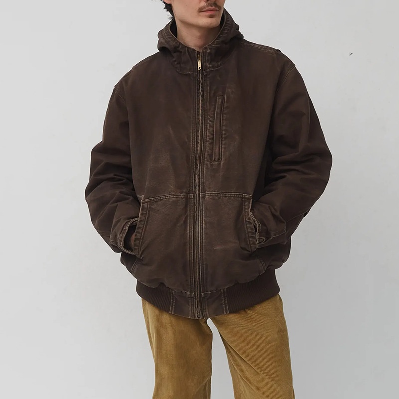 Distressed Retro Hooded Winter Jacket with Breathable Casual Fit for Men