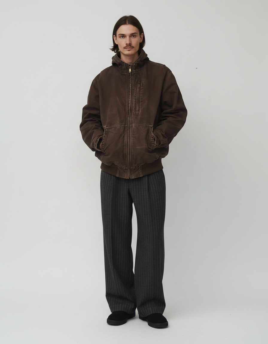 Distressed Retro Hooded Winter Jacket with Breathable Casual Fit for Men