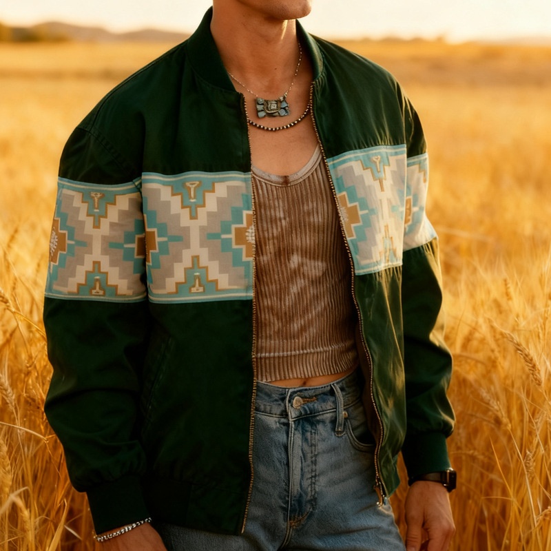 Loose Fit Printed Retro Jacket for Men's Casual Winter Style