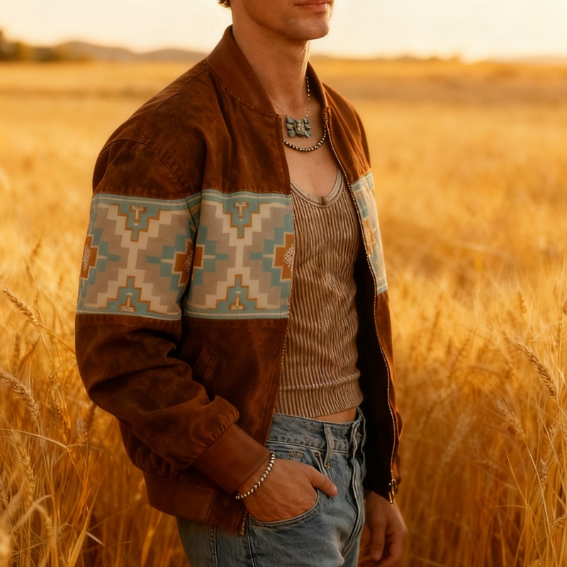 Loose Fit Printed Retro Jacket for Men's Casual Winter Style