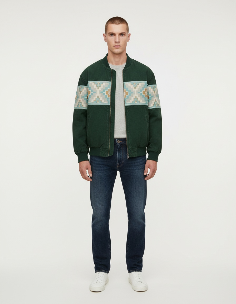 Loose Fit Printed Retro Jacket for Men's Casual Winter Style