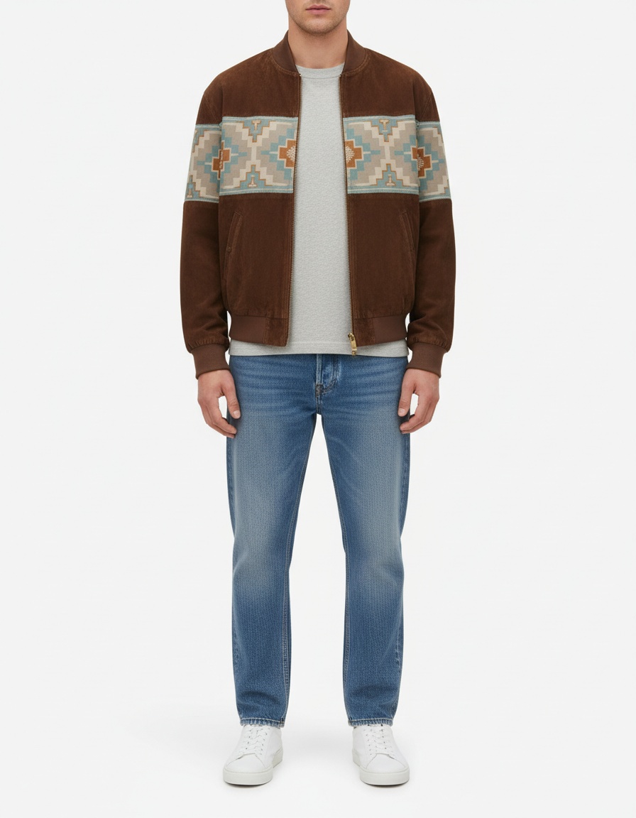 Loose Fit Printed Retro Jacket for Men's Casual Winter Style