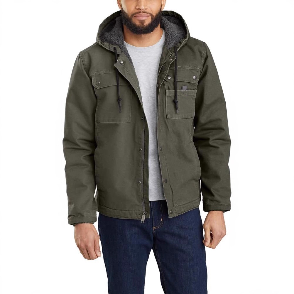 Cotton Blend Hooded Work Jacket for Men's Casual Winter Wear