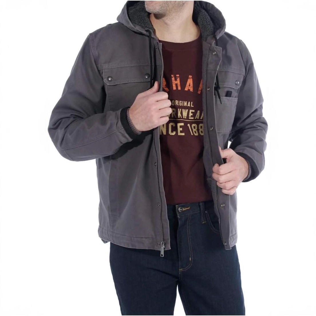 Cotton Blend Hooded Work Jacket for Men's Casual Winter Wear