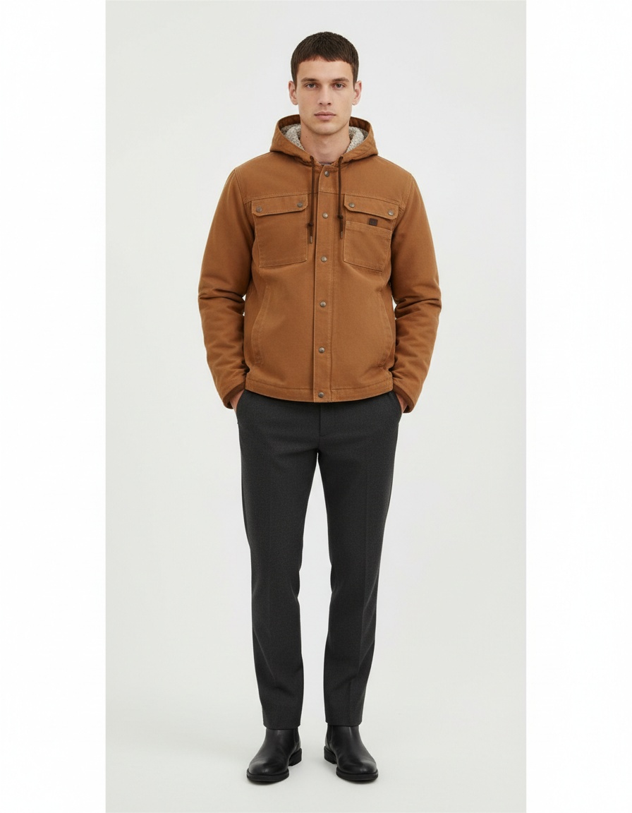 Cotton Blend Hooded Work Jacket for Men's Casual Winter Wear