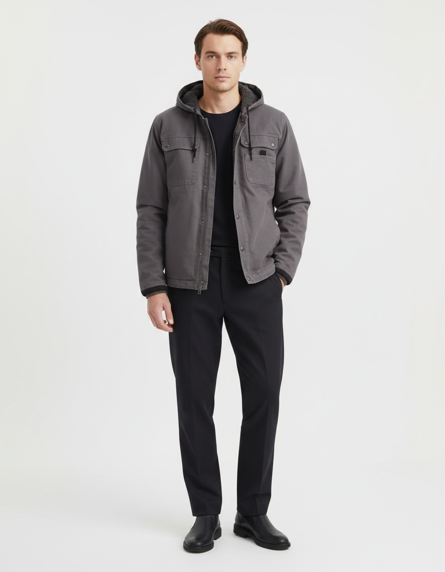 Cotton Blend Hooded Work Jacket for Men's Casual Winter Wear