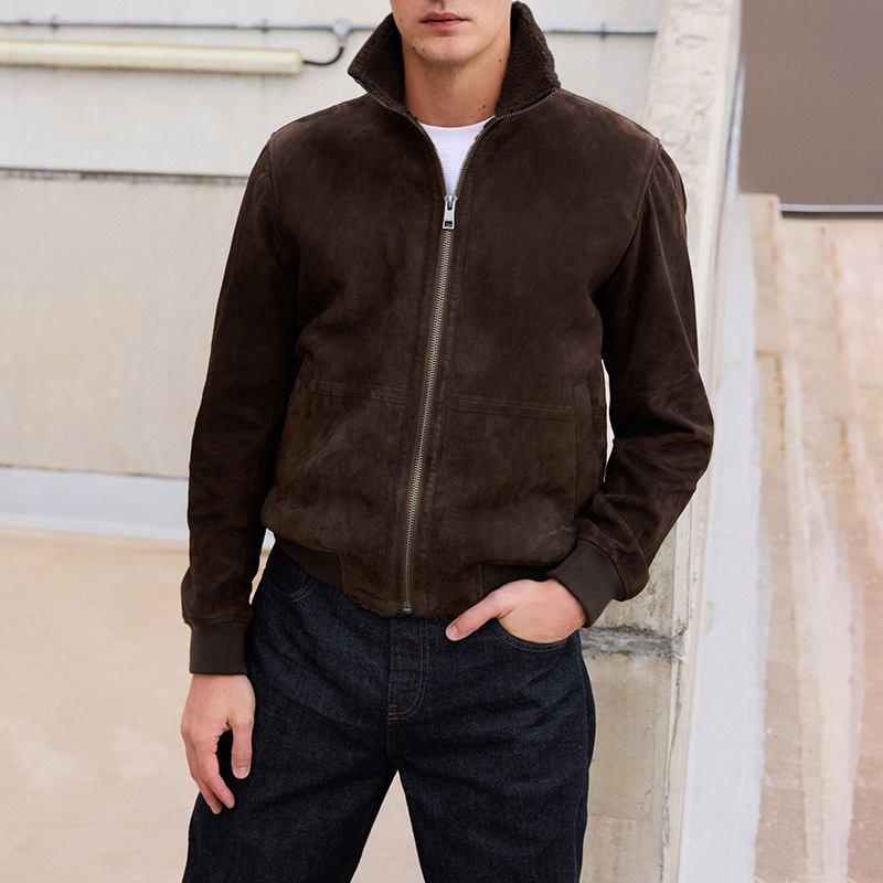Patchwork Lamb Wool and Suede Slim Fit Winter Jacket for Men's Casual Wear