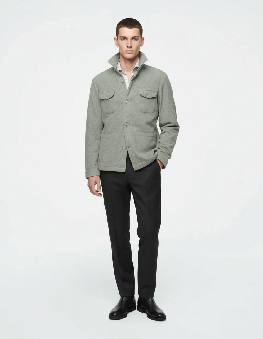 Cotton Blend Multi-Pocket Lapel Jacket for Men's Casual Winter Wear