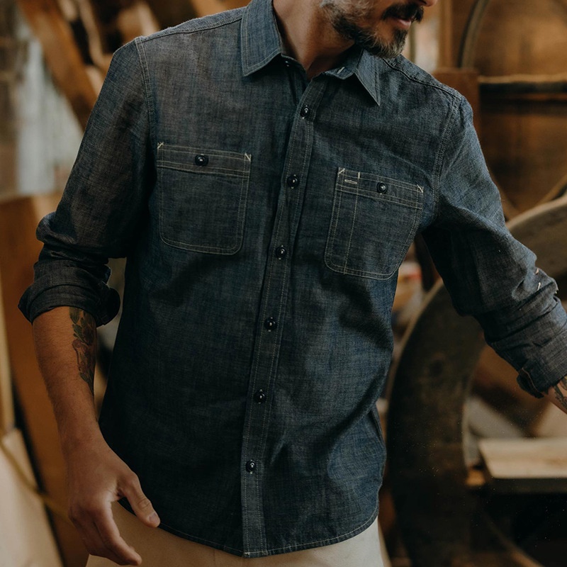 Retro Style Casual Button-Up Men's Shirt with Pocket Detail for Autumn and Winter