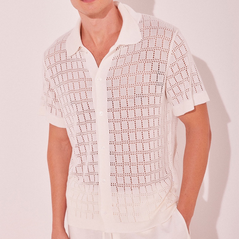 Knitted Perforated Design Breathable Casual Shirt for Men's Spring and Summer Wear