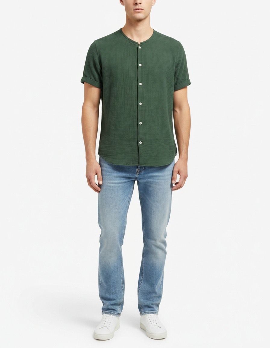 Effen Henley-shirt met ronde hals en casual knoopdetails voor heren, perfect voor de zomer.