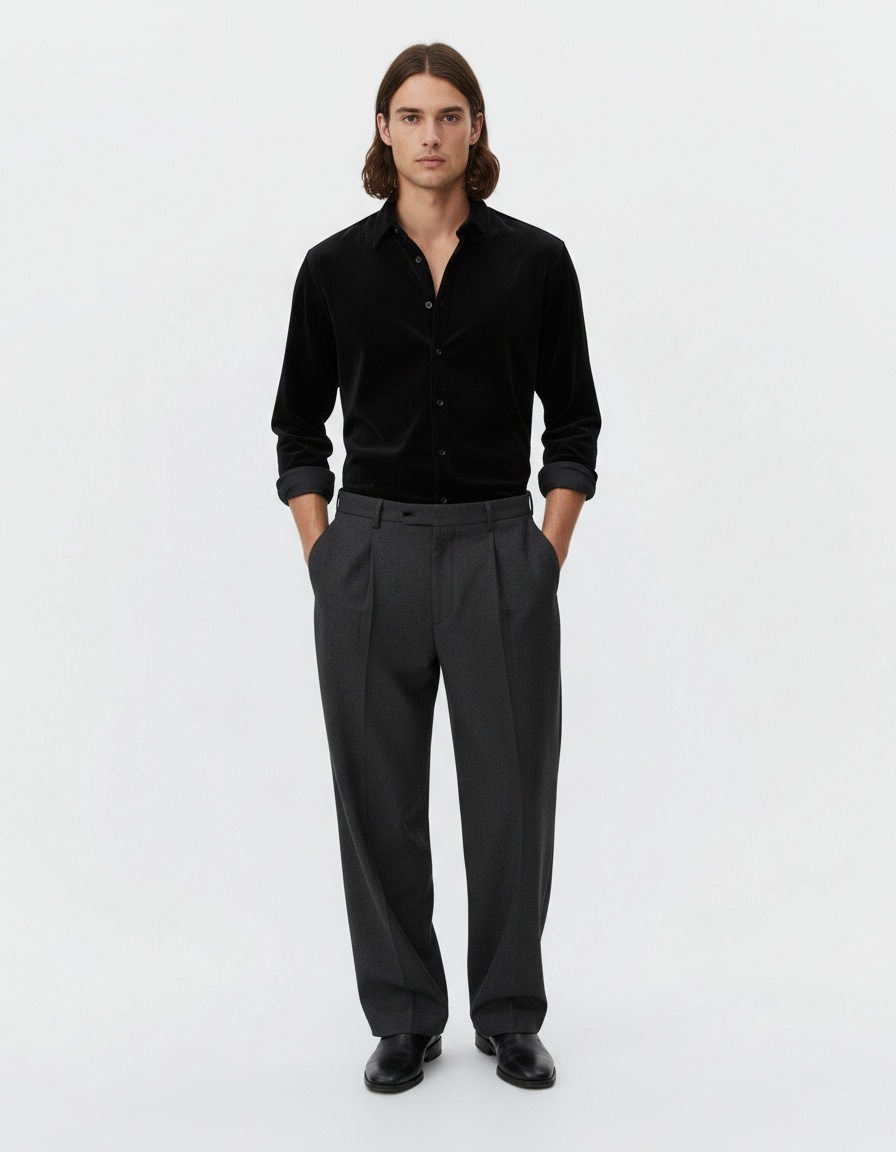 Breathable Cotton Blend Long-Sleeved Shirt with Relaxed Fit for Men's Casual Winter Wear