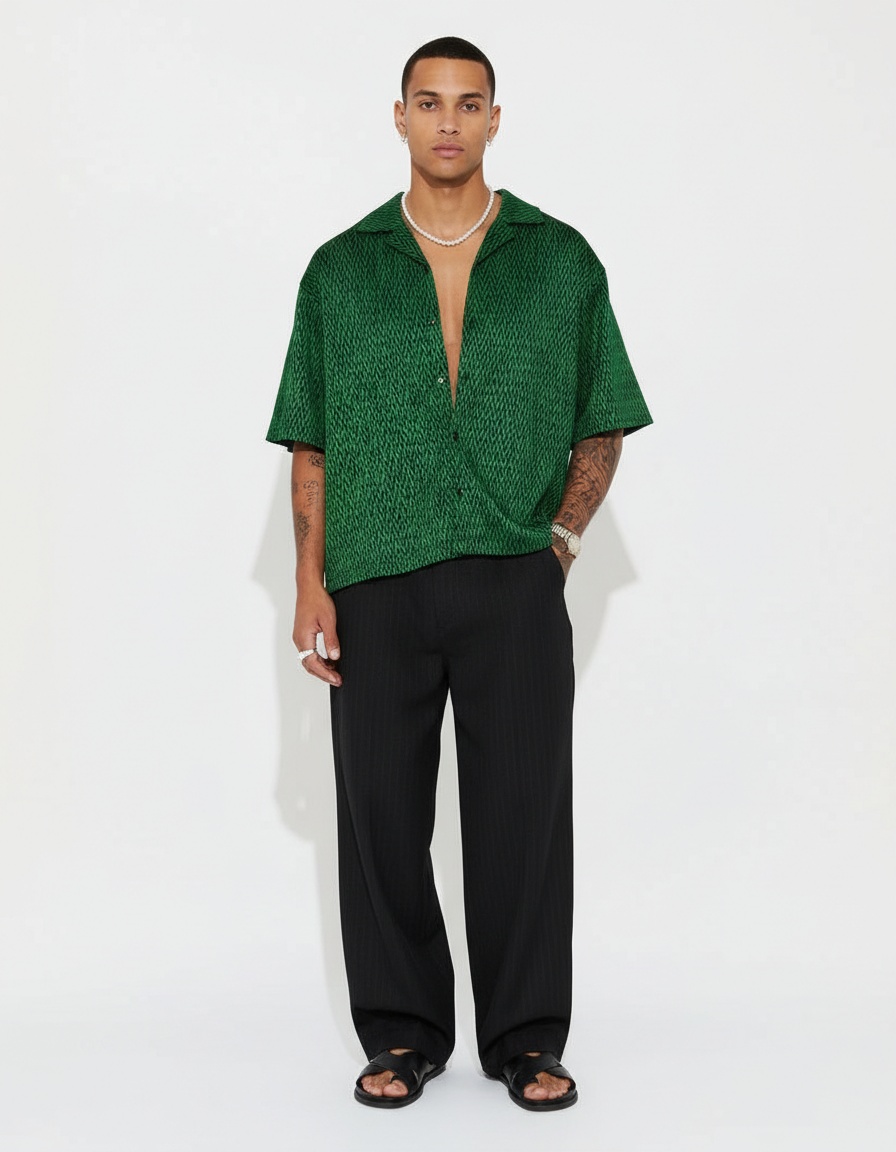 Printed Short-Sleeved Summer Shirt with Loose Casual Fit for Men