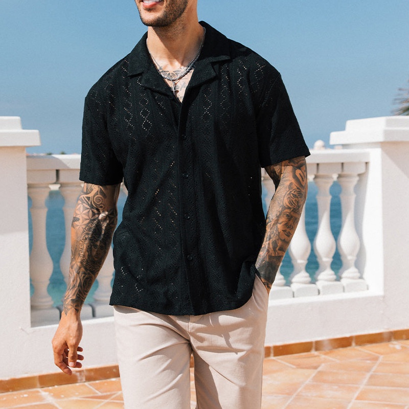 Hollow-Out Breathable Summer Casual Shirt for Men
