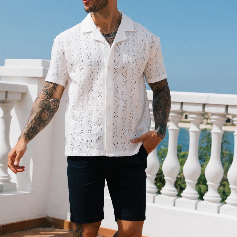 Hollow-Out Breathable Summer Casual Shirt for Men